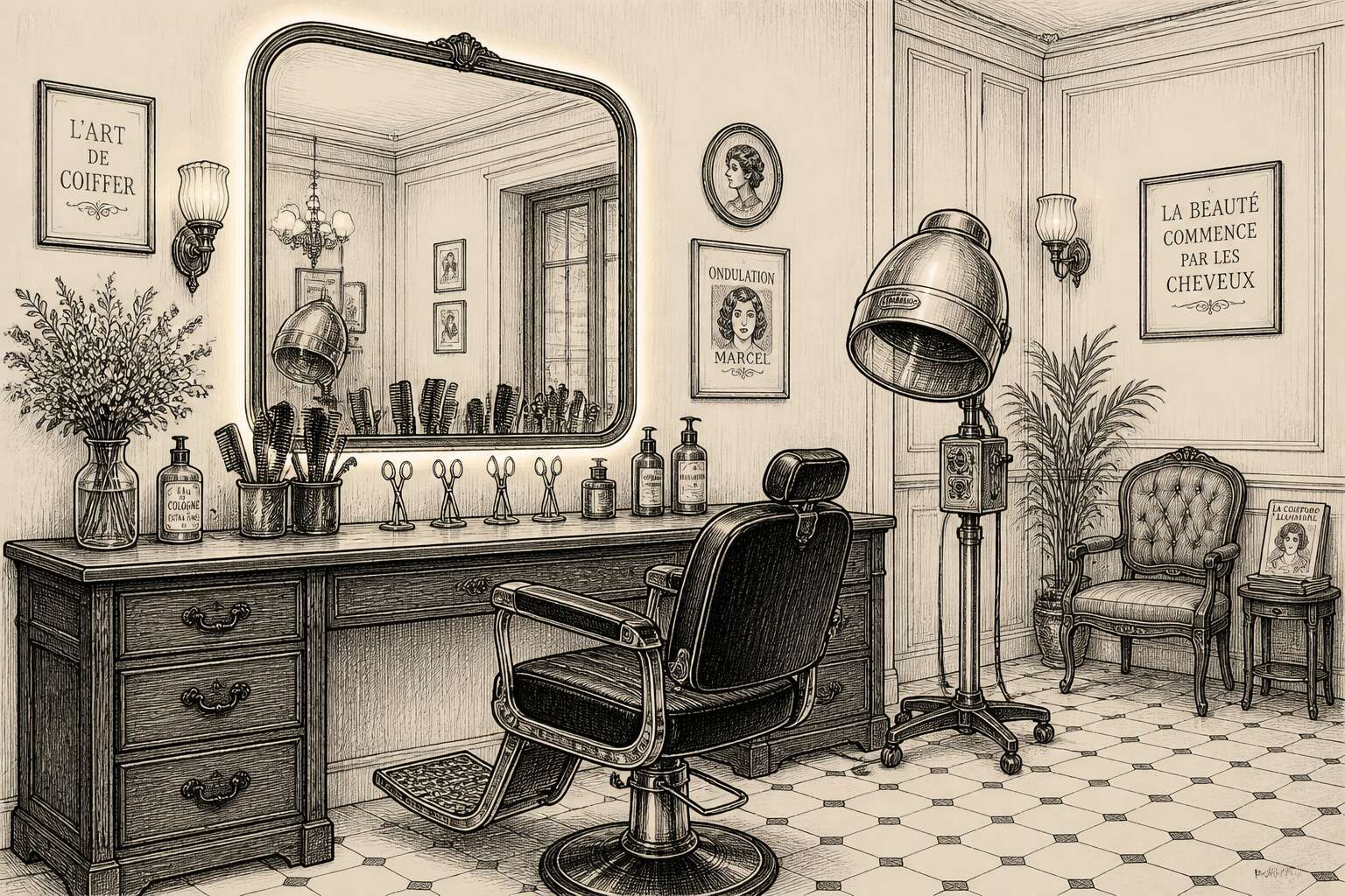 hair salon equipment drawing